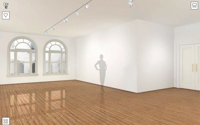 This 19 metre long gallery allows for the luxury of distance from large works and is augmented by light flooding in from a set of French windows at one end and two large Victorian arched windows at the other.