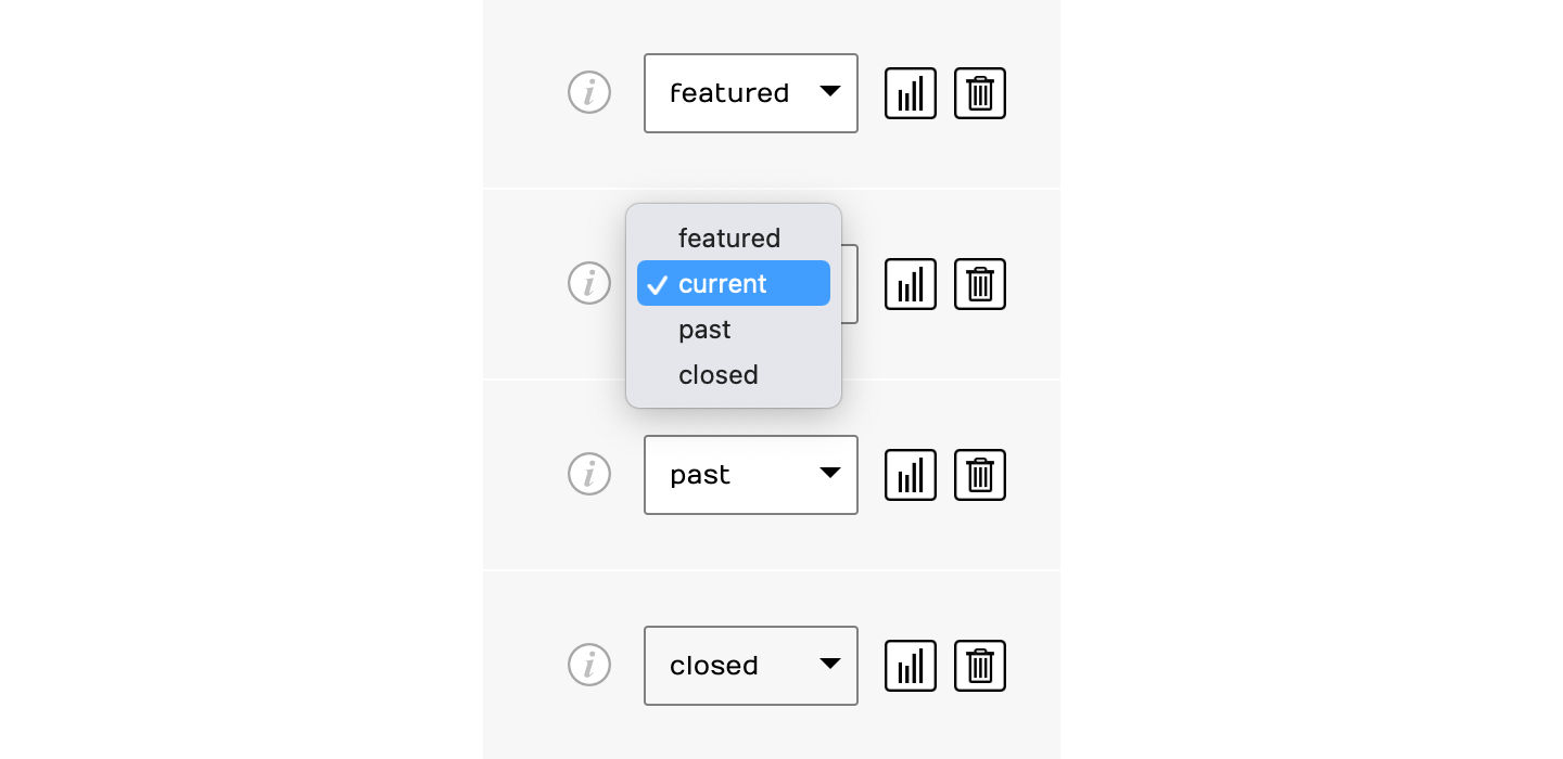 exhibition status selection