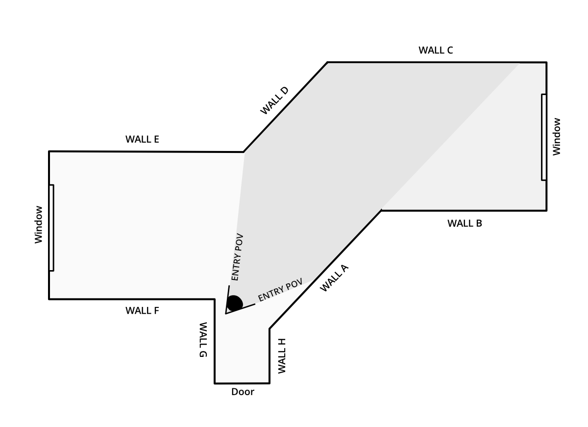 LONG GALLERY FLOOR PLAN - Darker area shows visitors point of view on entry