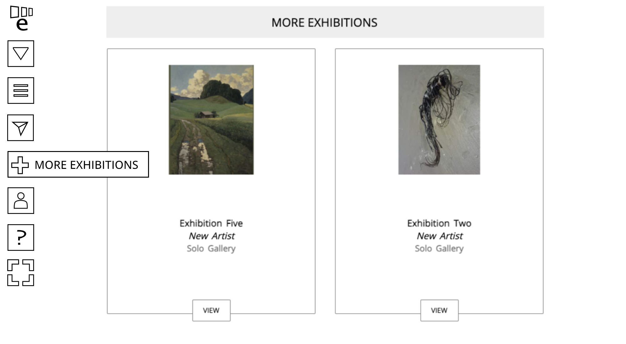 More exhibitions tab on the menu