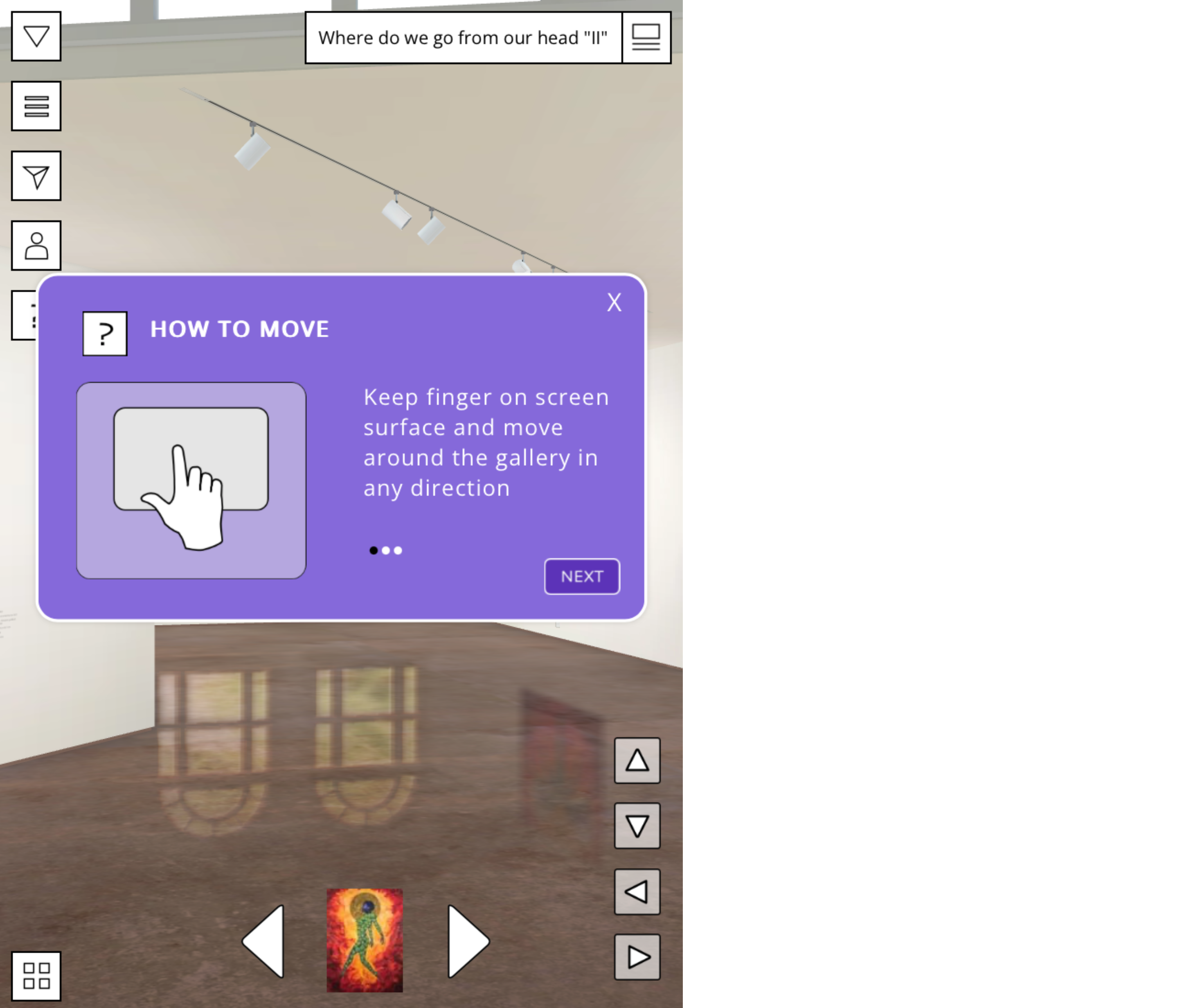 Help Pop up to guide new users on how to navigate the gallery