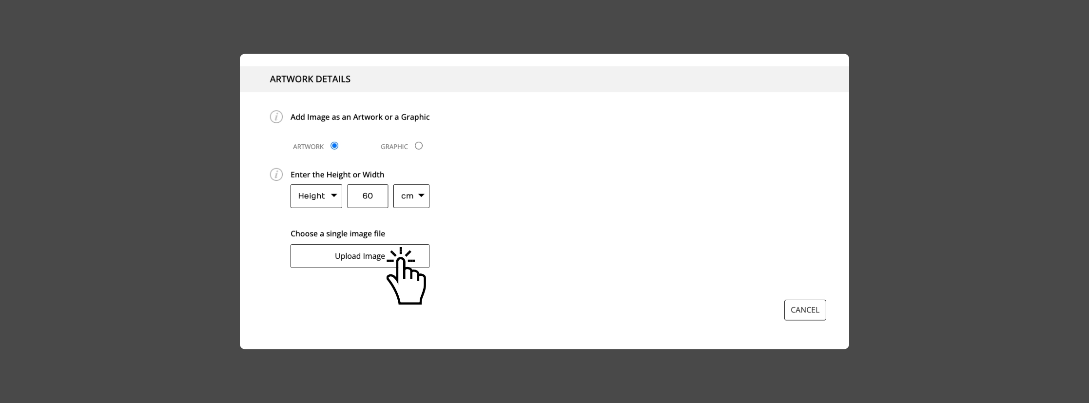 enter an artwork size